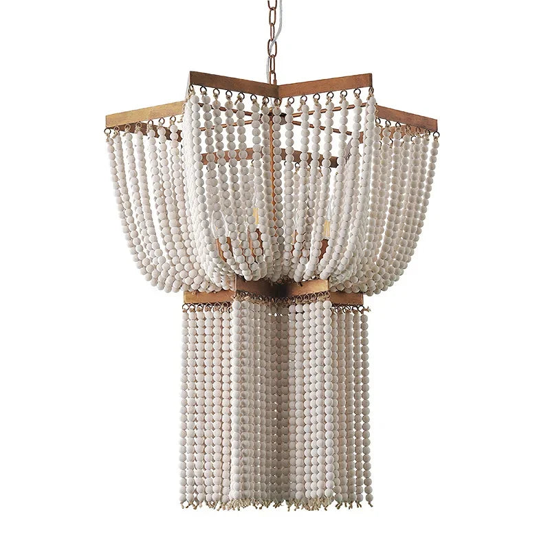 Big Wood chandelier beaded lighting fringe vintage nordic antique wood chandelier large kitchen farmhouse foyer bedroom church