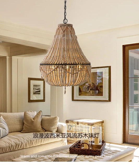 La Couronne Perlée - Wood Bead Crown Chandelier
